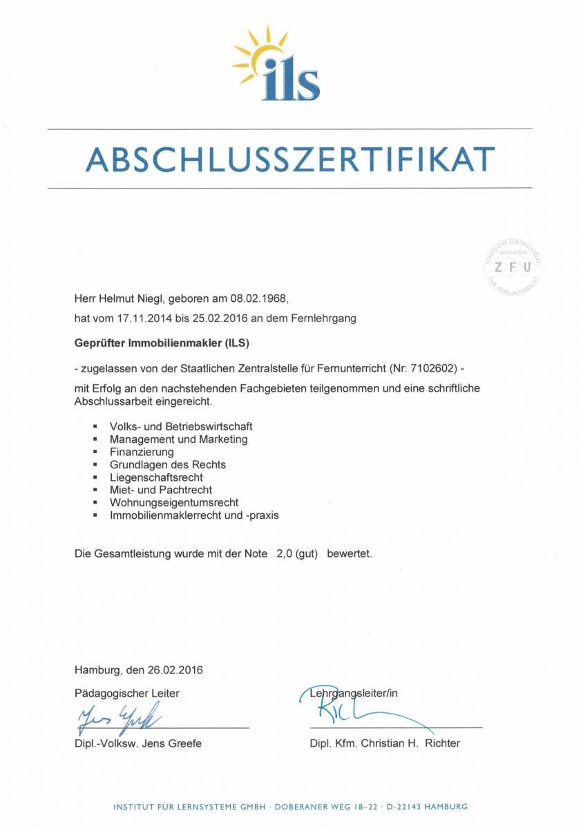 Bei uns profitieren Sie von den Dienstleistungen eines ausgebildeten und geprüften Immobilienmaklers